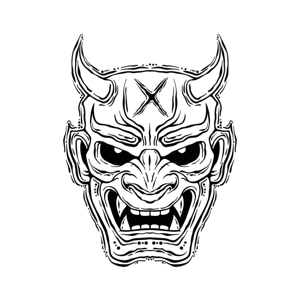 illustration de masque de diable noir et blanc imprimé sur des t-shirts, des sweat-shirts et des souvenirs vecteur premium