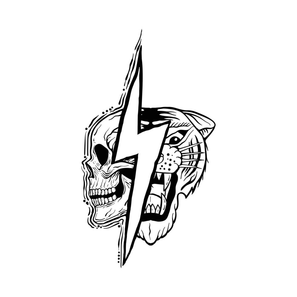 illustration de tigre de crâne imprimé sur des t-shirts, des sweat-shirts et des souvenirs vecteur vecteur premium