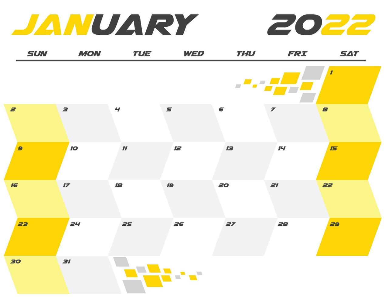 Calendrier mensuel de janvier 2022 imprimable vecteur