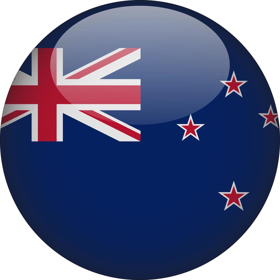 vecteur d'icône de bouton de drapeau national arrondi 3d de la nouvelle-zélande