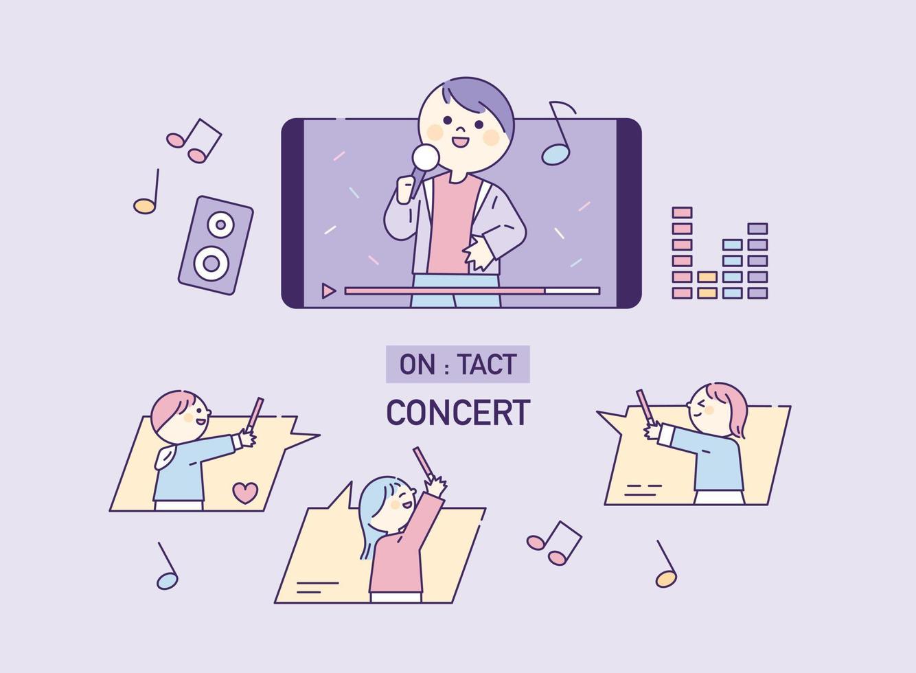 les gens apprécient le concert sur mobile. vecteur