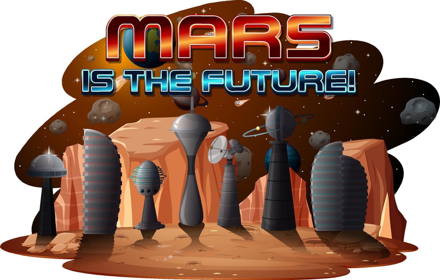 mars est le futur logo avec station spatiale vecteur