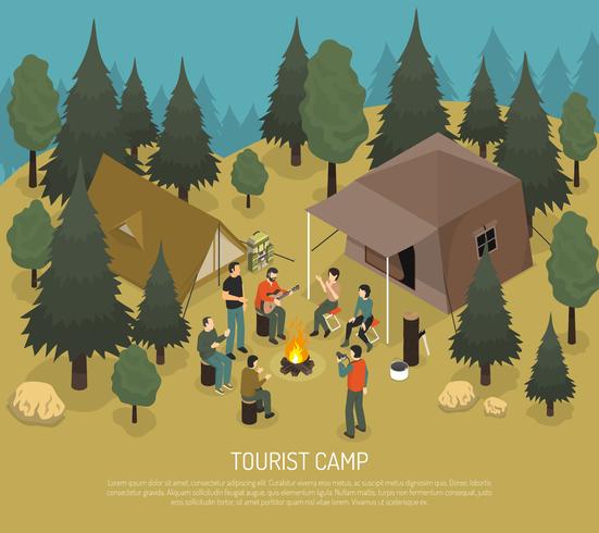 Illustration isométrique du camp touristique vecteur