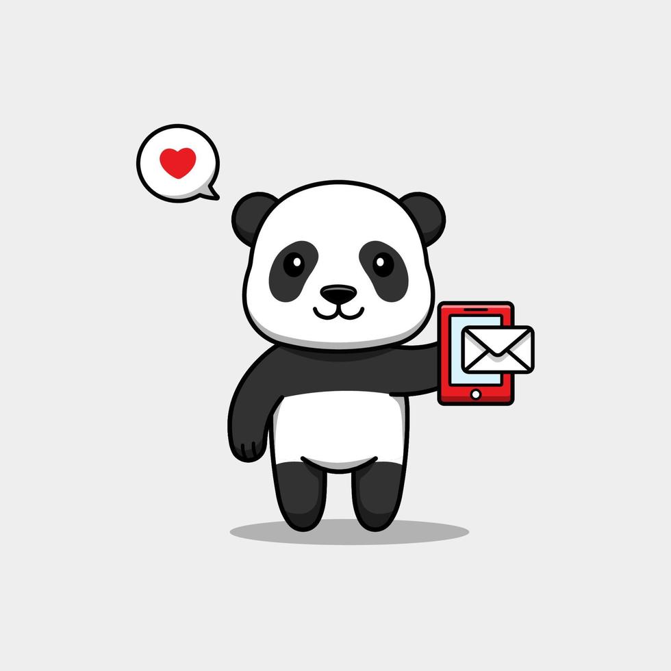 panda mignon recevant un message sur le smartphone vecteur