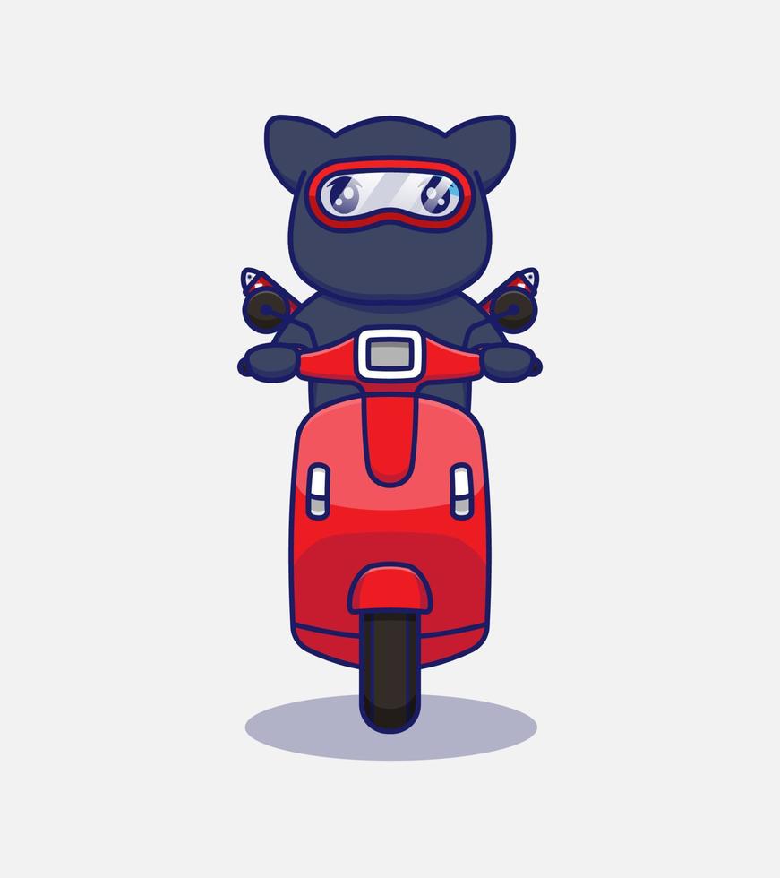 chat ninja mignon chevauchant un scooter vecteur