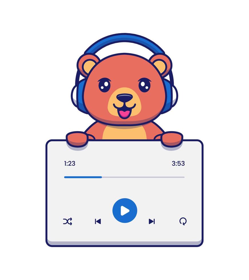ours mignon avec interface utilisateur musicale vecteur