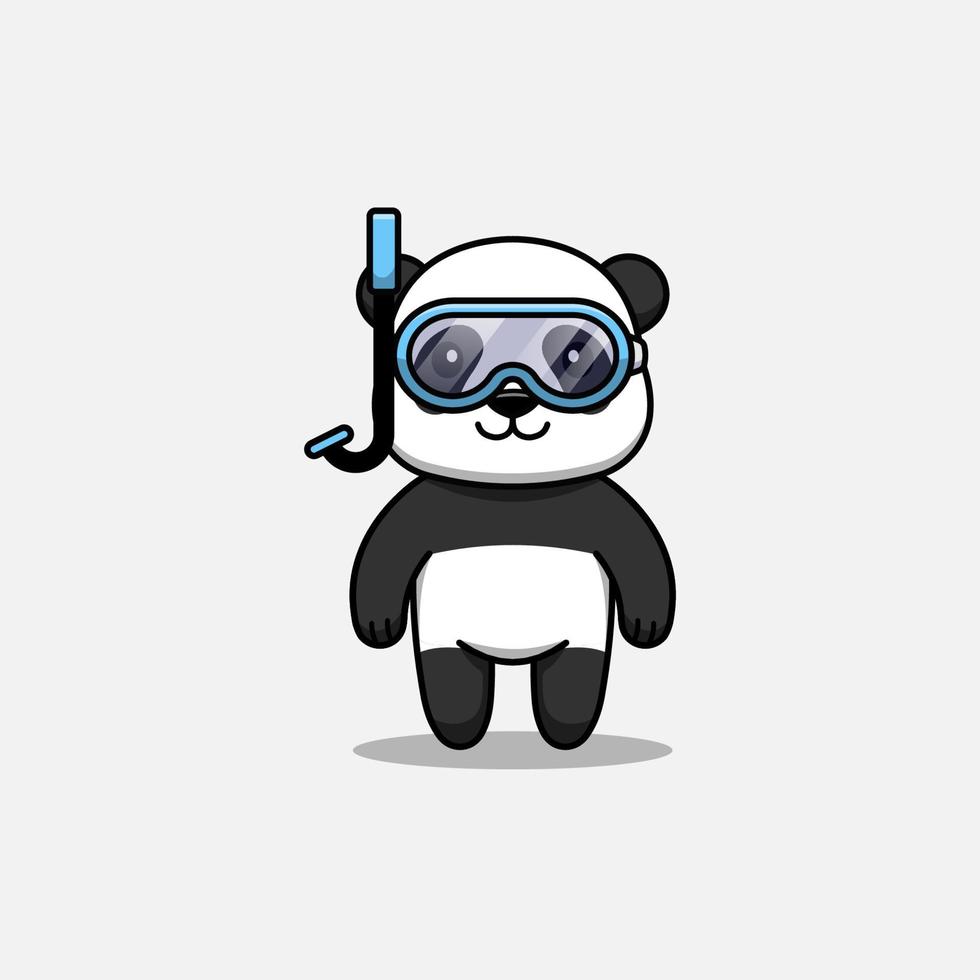 panda mignon portant des lunettes de plongée vecteur