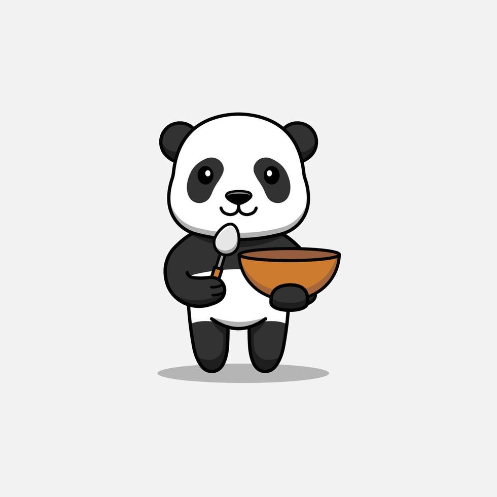 panda mignon portant une cuillère et un bol vecteur