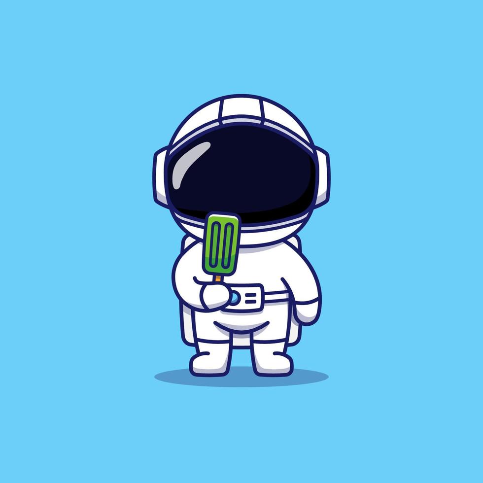 astronaute mignon portant de la crème glacée verte vecteur