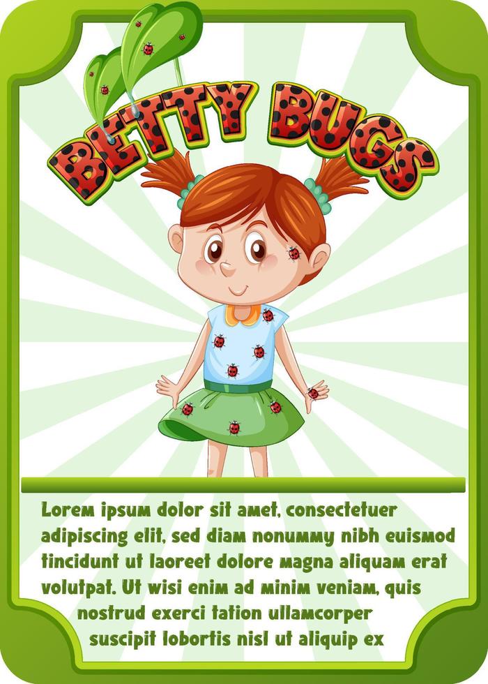 modèle de carte de jeu de personnage avec word betty bugs vecteur