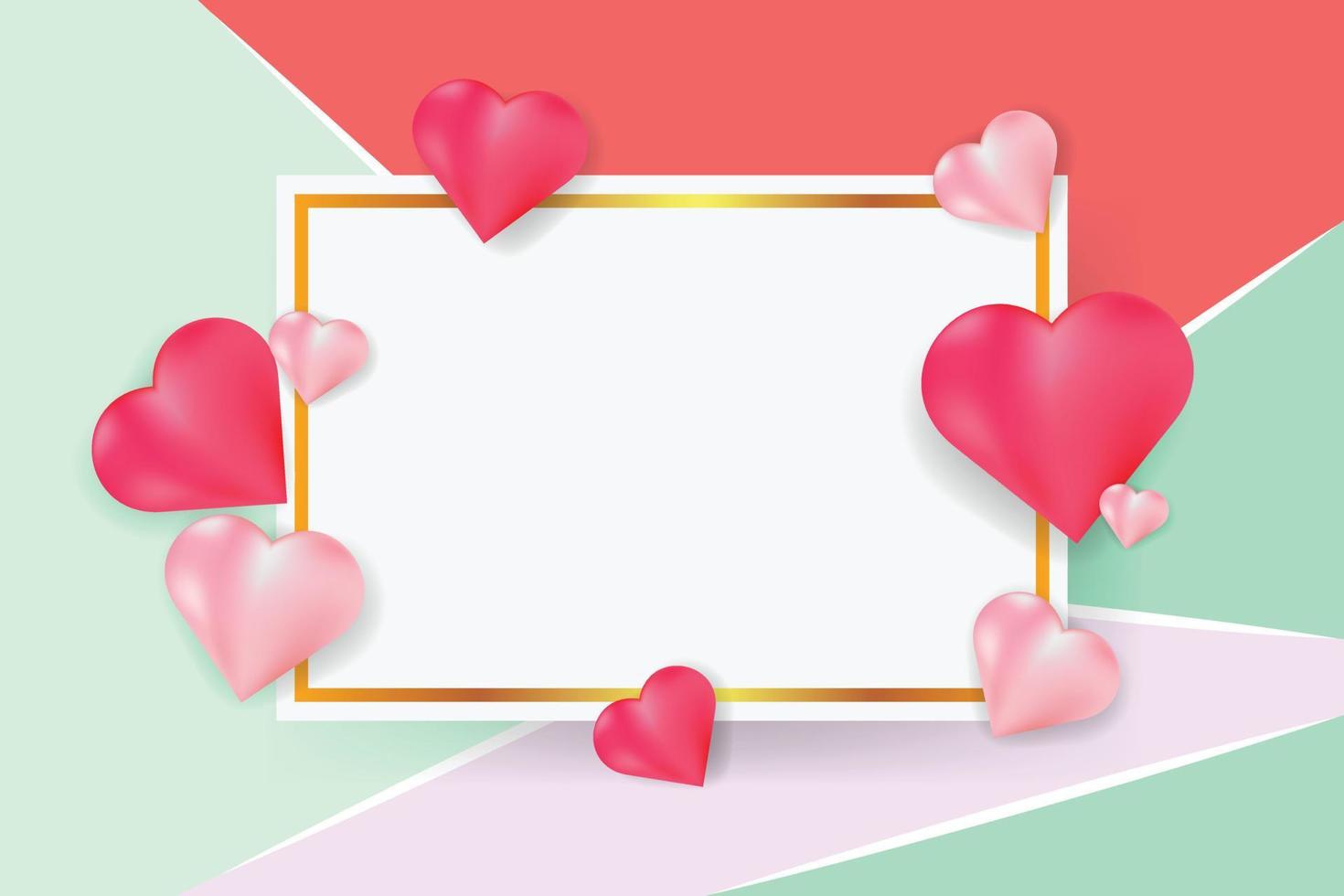 modèle rectangle avec des coeurs. joyeuse saint valentin avec un modèle vierge. pour les images, bannières, publicités, cartes. cadre vectoriel, modèle. vecteur