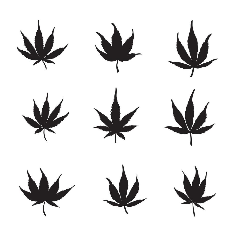 feuilles de cannabis noir isolés sur fond blanc.feuilles de cannabis marijuana vecteur