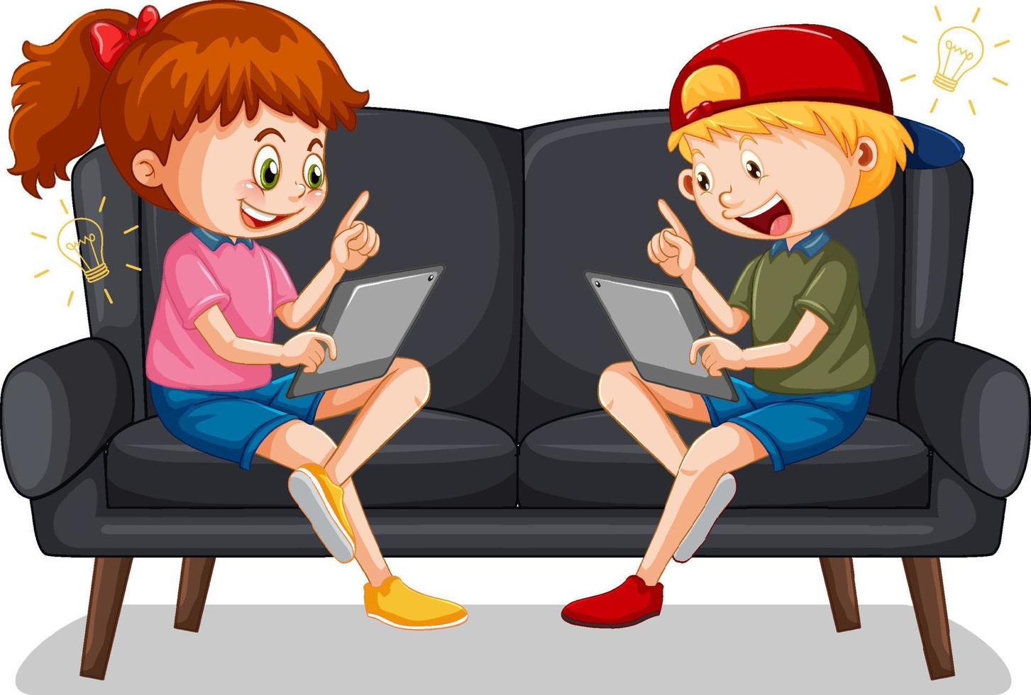 enfants se penchant en ligne avec tablette vecteur