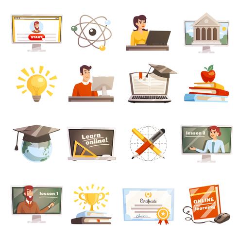 Apprentissage en ligne Icons Set vecteur