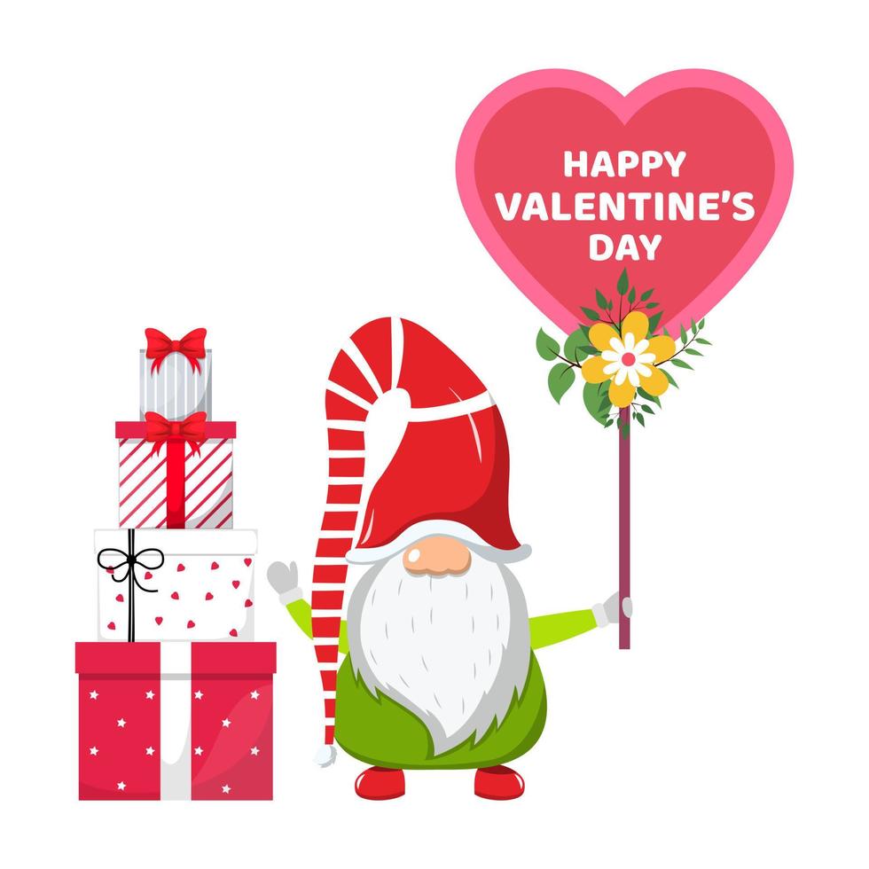 joli beau personnage du père Noël tenant une pancarte d'amour en forme de coeur avec des fleurs et avec je t'aime texte avec des coffrets cadeaux vecteur