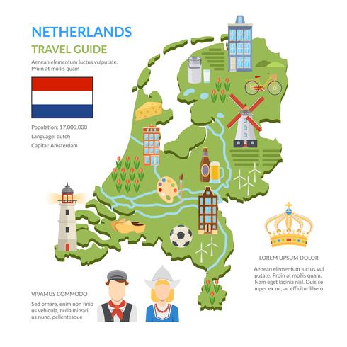 Carte des Pays-Bas infographie à plat vecteur