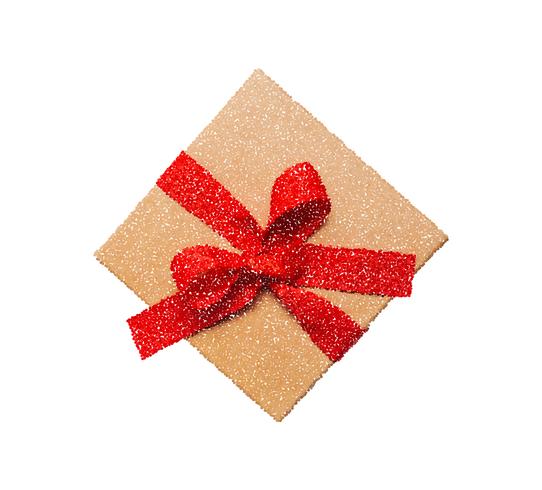 Icône illustration de vecteur cadeau boîte avec arc rouge, pictogramme de style de point, symbole présent isolé sur fond blanc