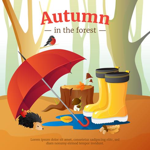 Affiche de la composition des éléments de la forêt en automne vecteur