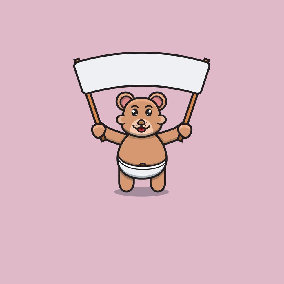 mignon bébé ours avec une grande bannière vierge. conception de personnage, logo, icône, dessin animé et inspiration. vecteur