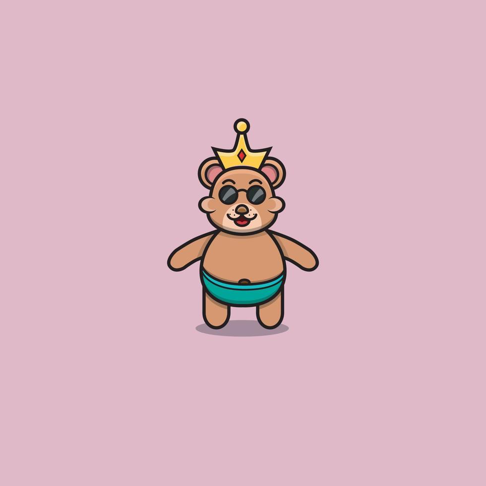 mignon bébé ours cool avec couronne. conception de personnage, logo, icône, dessin animé et inspiration. vecteur