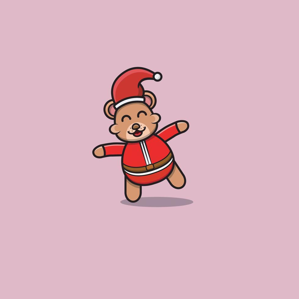 mignon bébé ours portant un costume de père Noël et une émotion heureuse. conception de personnage, logo, icône, dessin animé et inspiration. vecteur