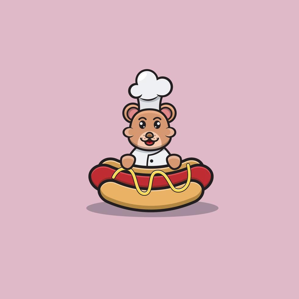 chef mignon bébé ours avec point chaud. conception de personnage, logo, icône, dessin animé et inspiration. vecteur