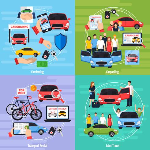 Carsharing Concept Icons Set vecteur