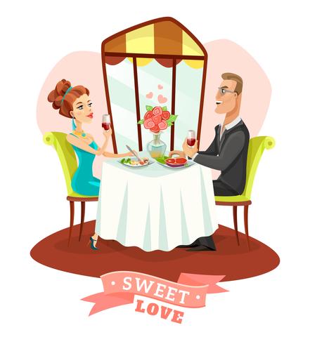 Couple ayant un dîner romantique au restaurant vecteur