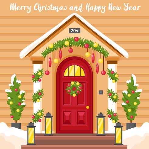 Carte de Nouvel An avec maison décorée pour Noël vecteur