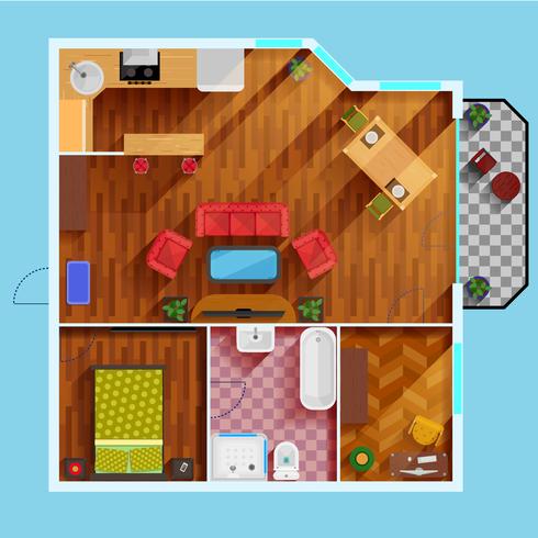 Plan de l&#39;appartement d&#39;une chambre vecteur