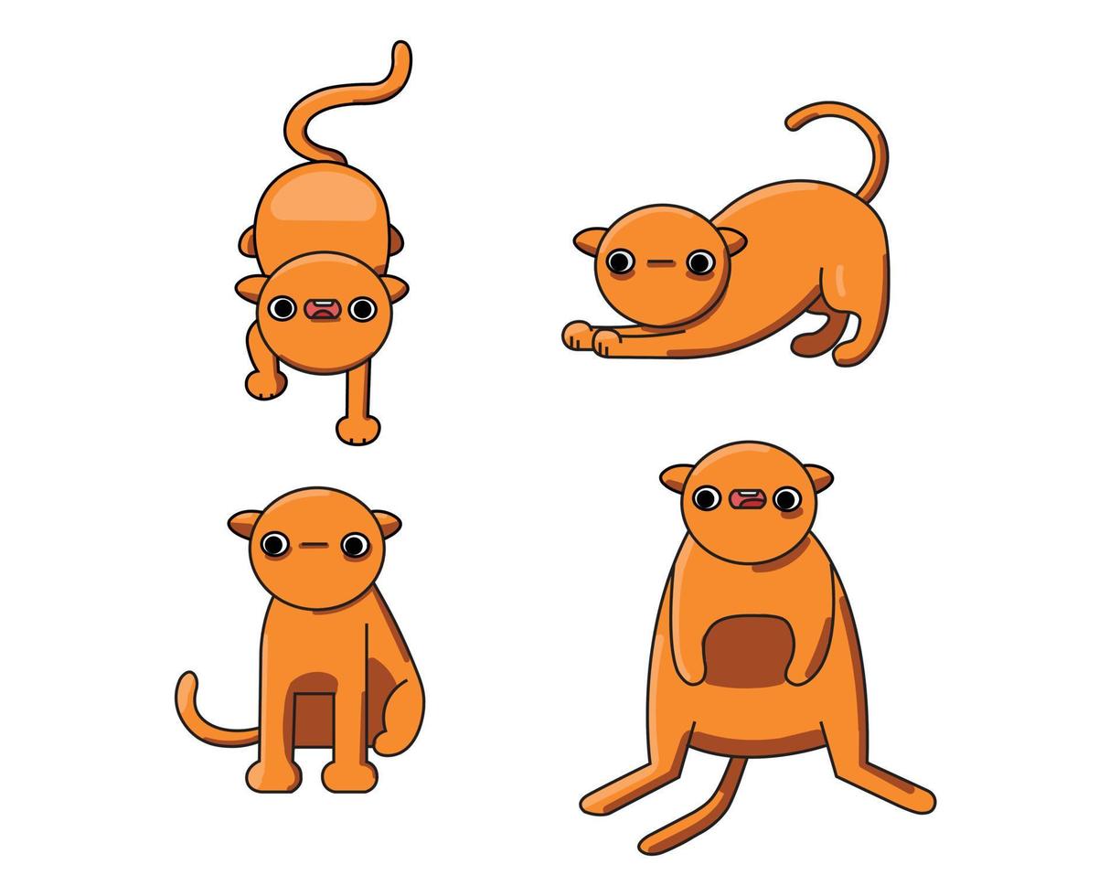 chat dans de nombreuses poses différentes, avec un langage corporel amusant, des expressions faciales et un chat de couleur orange. vecteur