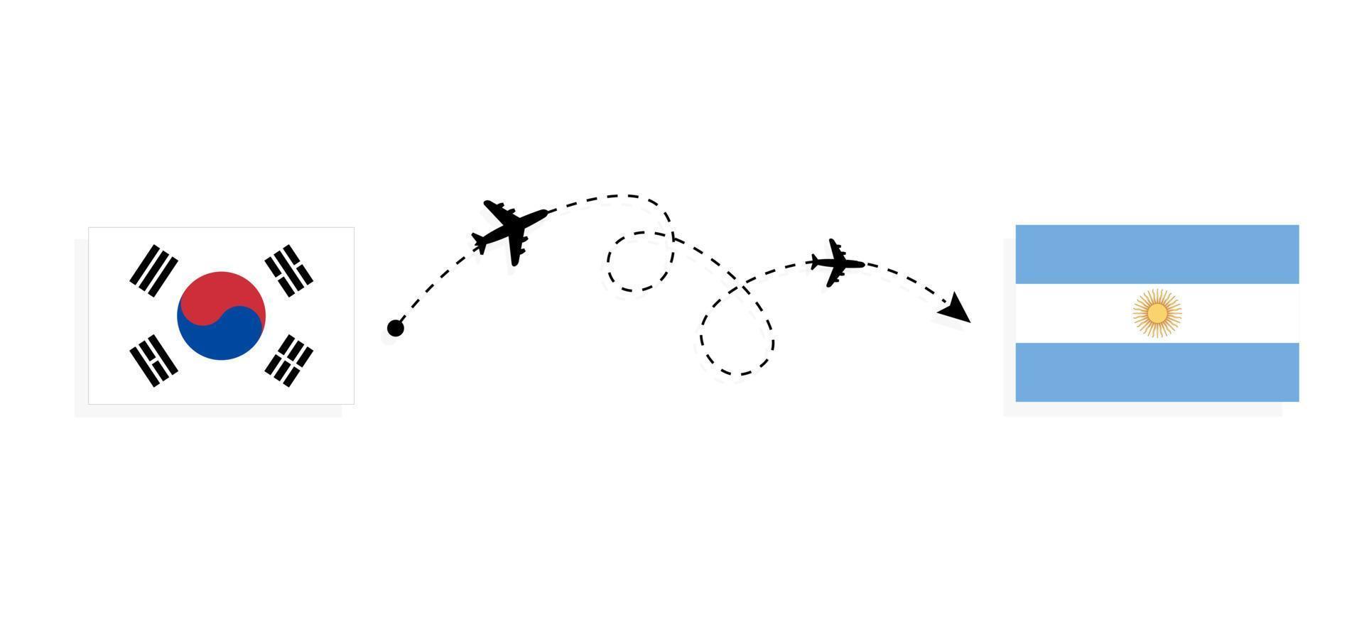 vol et voyage de la corée du sud à l'argentine par concept de voyage en avion de passagers vecteur