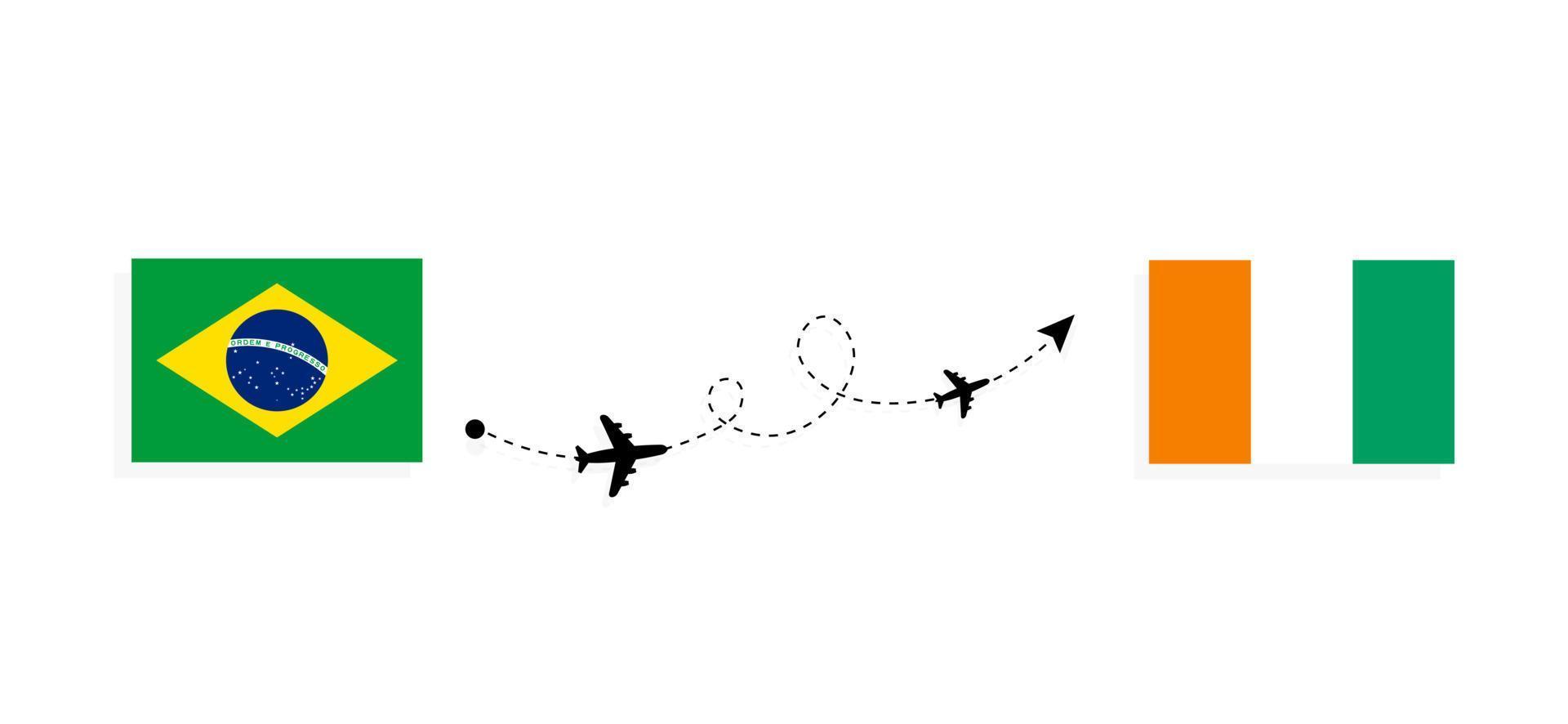 vol et voyage du brésil à la côte d'ivoire par concept de voyage en avion de passagers vecteur
