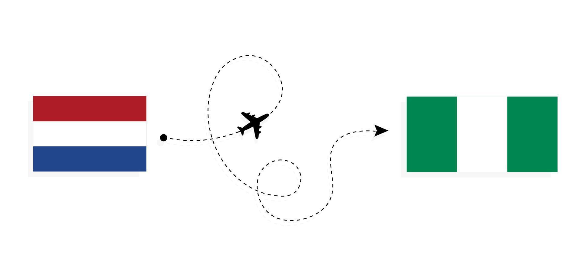 vol et voyage des pays-bas au nigeria par concept de voyage en avion de passagers vecteur