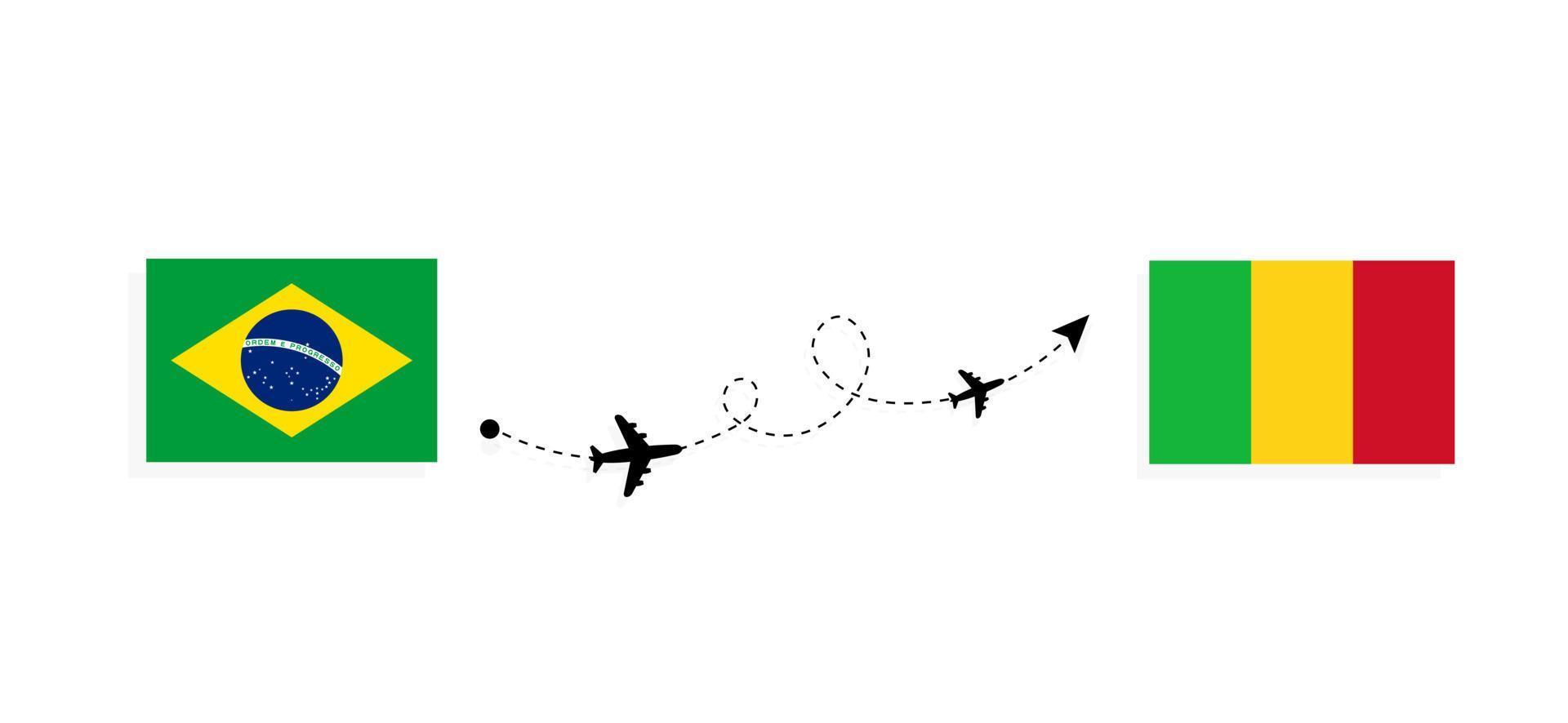 vol et voyage du brésil au mali par concept de voyage en avion de passagers vecteur