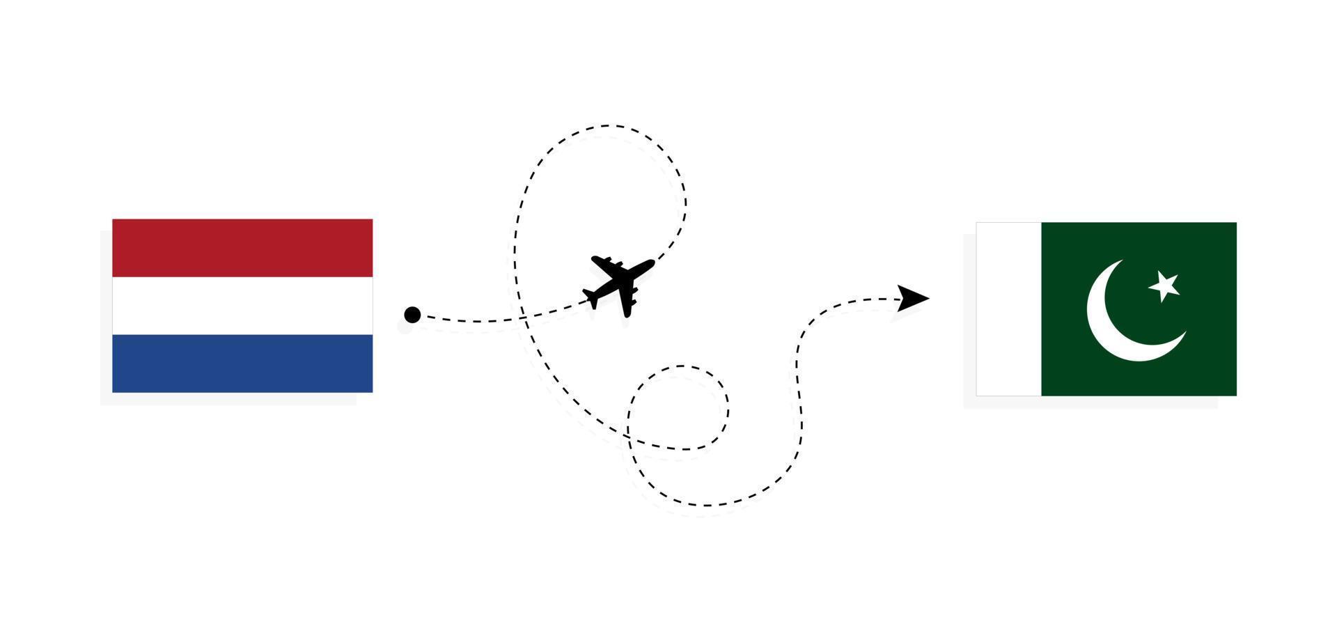 vol et voyage des pays-bas au pakistan par concept de voyage en avion de passagers vecteur