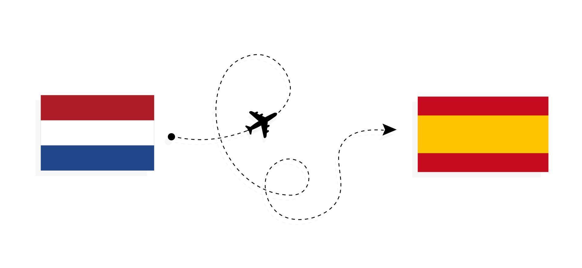 vol et voyage des pays-bas vers l'espagne par concept de voyage en avion de passagers vecteur