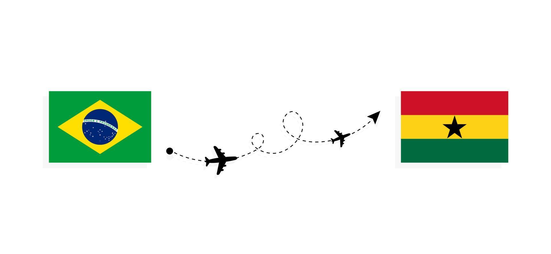 vol et voyage du brésil au ghana par concept de voyage en avion de passagers vecteur