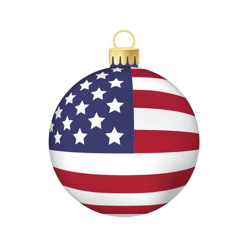 jouet ou boule d'arbre de noël avec illustration de couleur volumétrique et réaliste du drapeau américain vecteur
