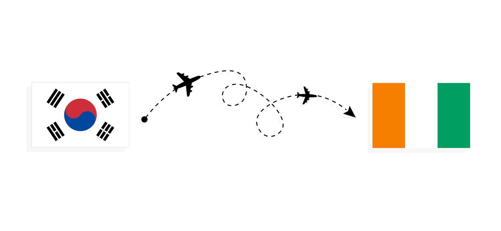 vol et voyage de la corée du sud à la côte d'ivoire par concept de voyage en avion de passagers vecteur