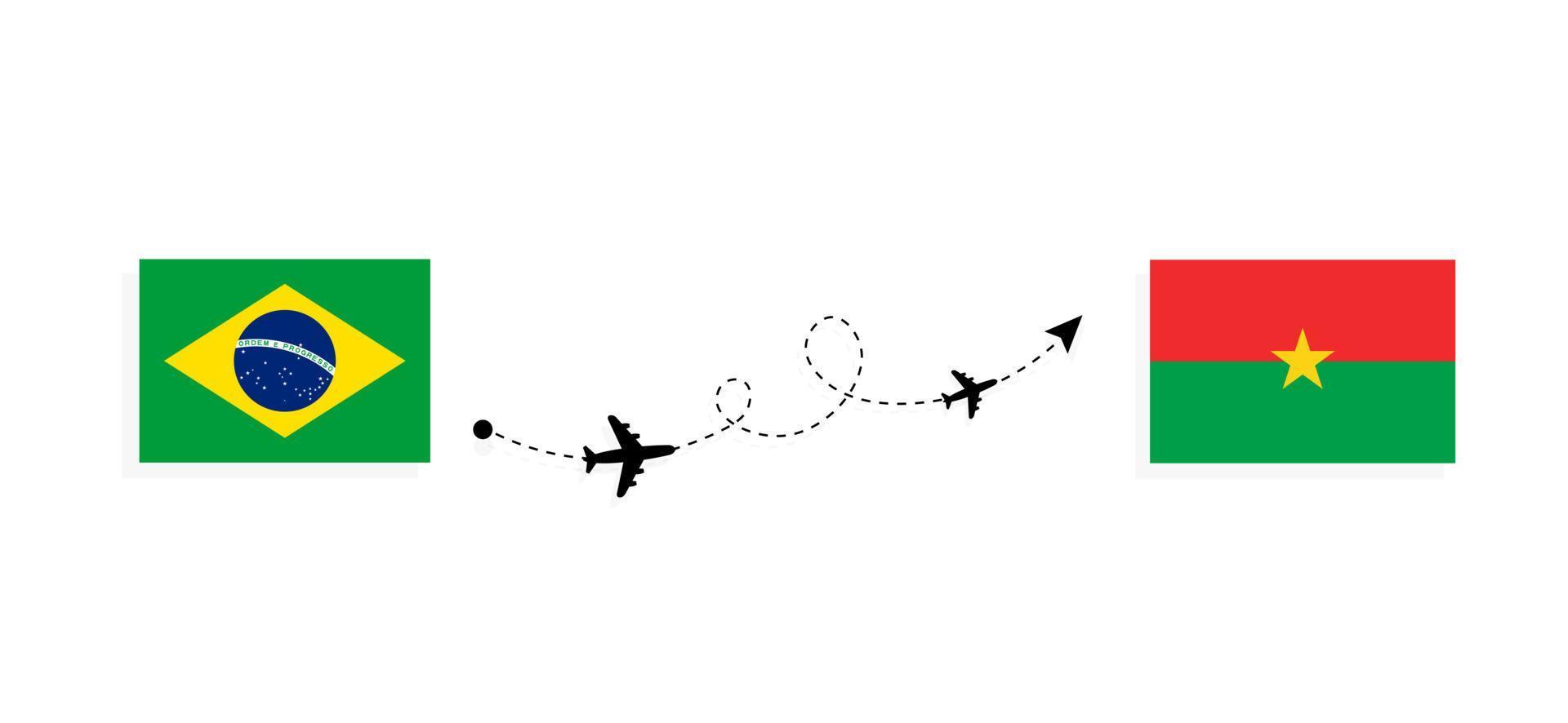 vol et voyage du brésil au burkina faso par concept de voyage en avion de passagers vecteur