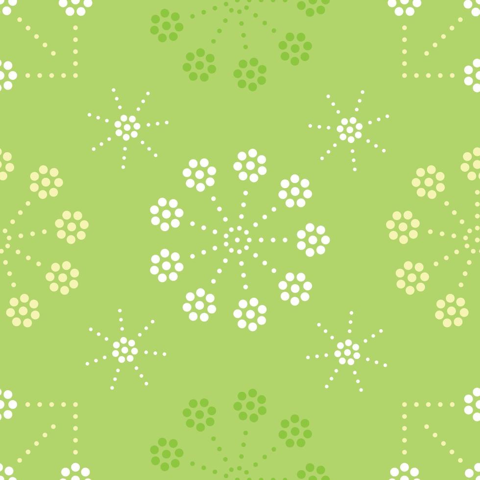modèle sans couture avec coloré de forme de cercle, belles fleurs blanches sur fond vert. illustration vectorielle. vecteur