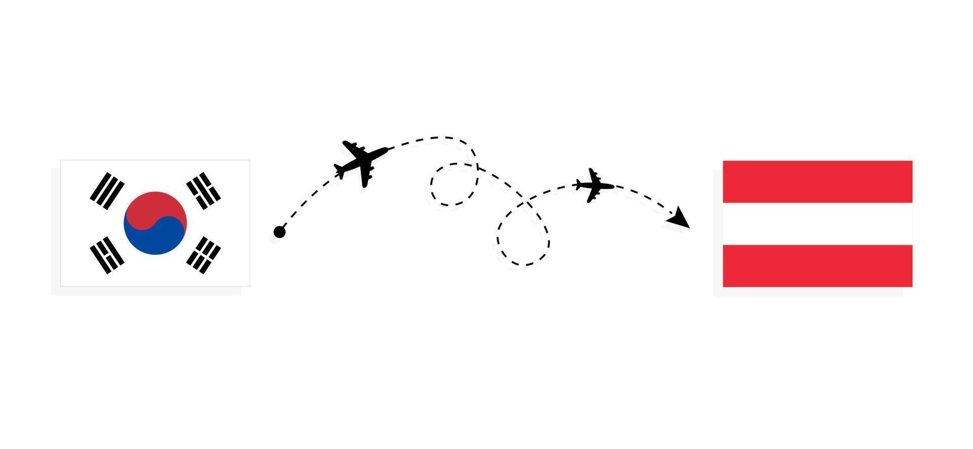 vol et voyage de la corée du sud à l'autriche par concept de voyage en avion de passagers vecteur