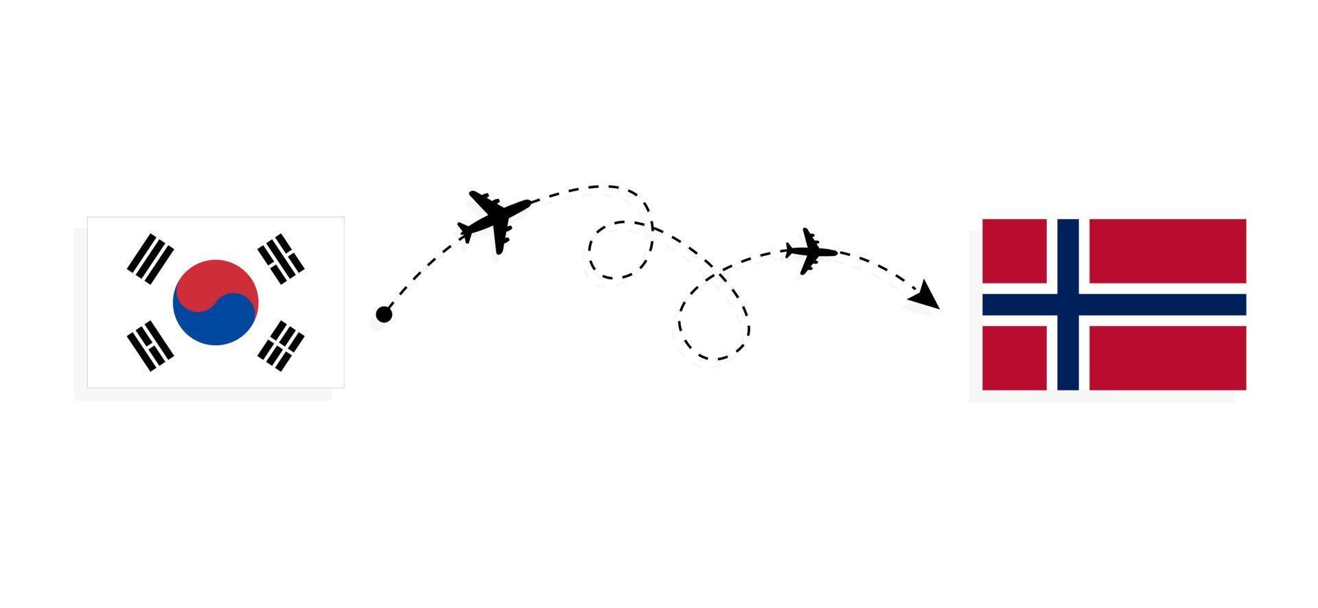 vol et voyage de la corée du sud à la norvège par concept de voyage en avion de passagers vecteur