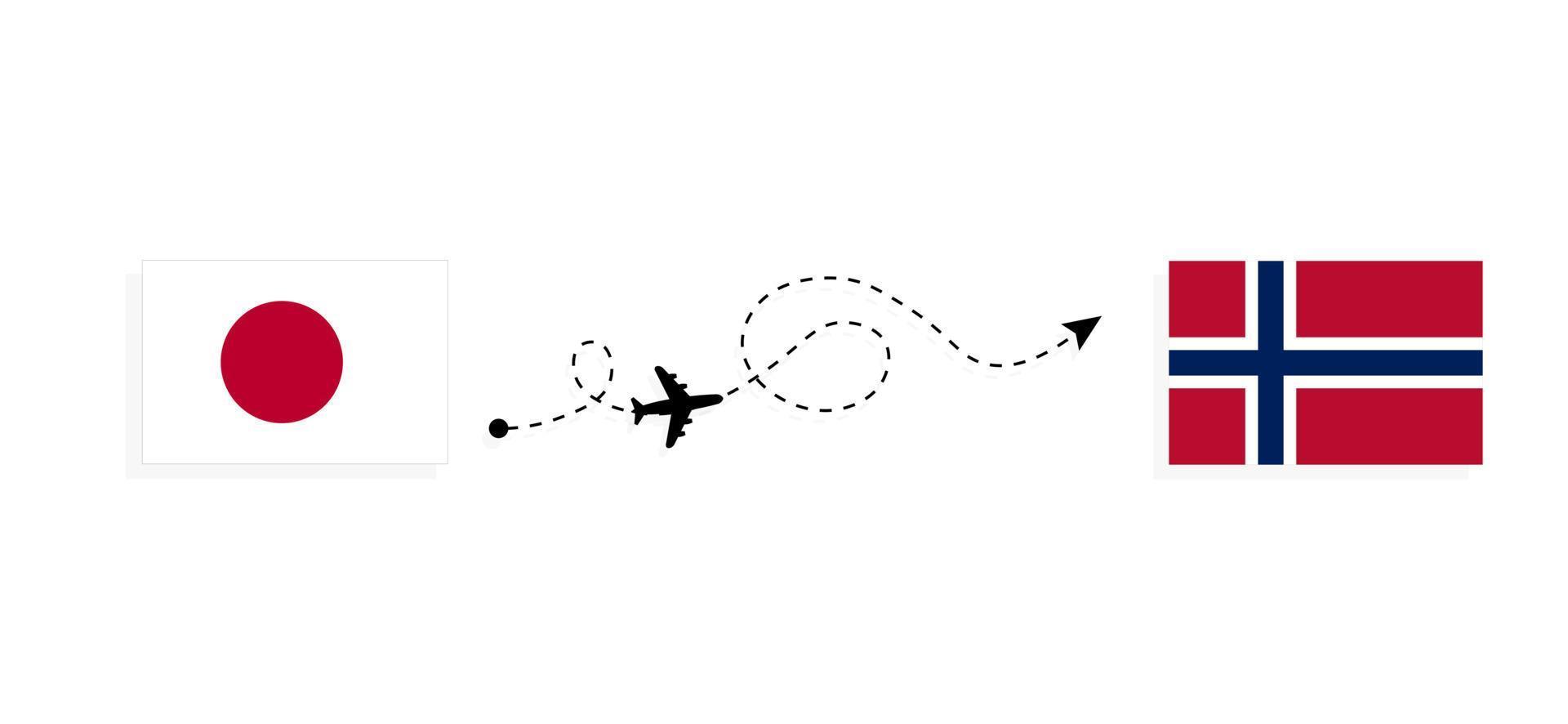 vol et voyage du japon à la norvège par concept de voyage en avion de passagers vecteur