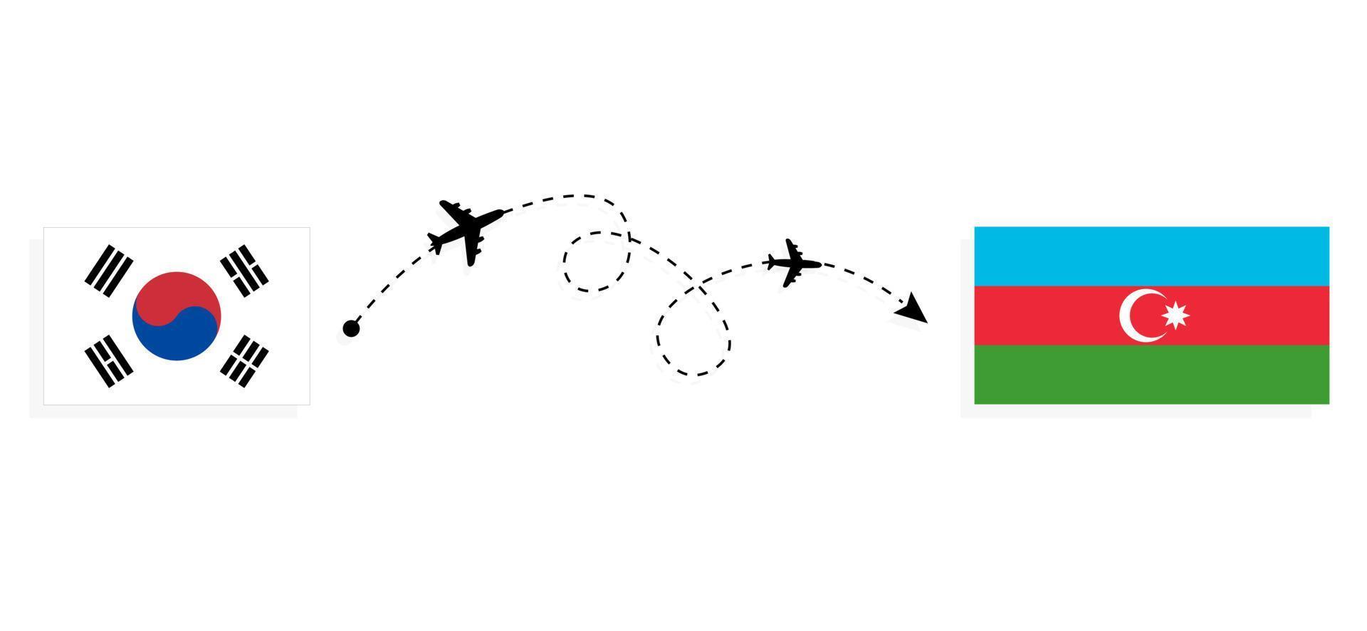 vol et voyage de la corée du sud à l'azerbaïdjan par concept de voyage en avion de passagers vecteur