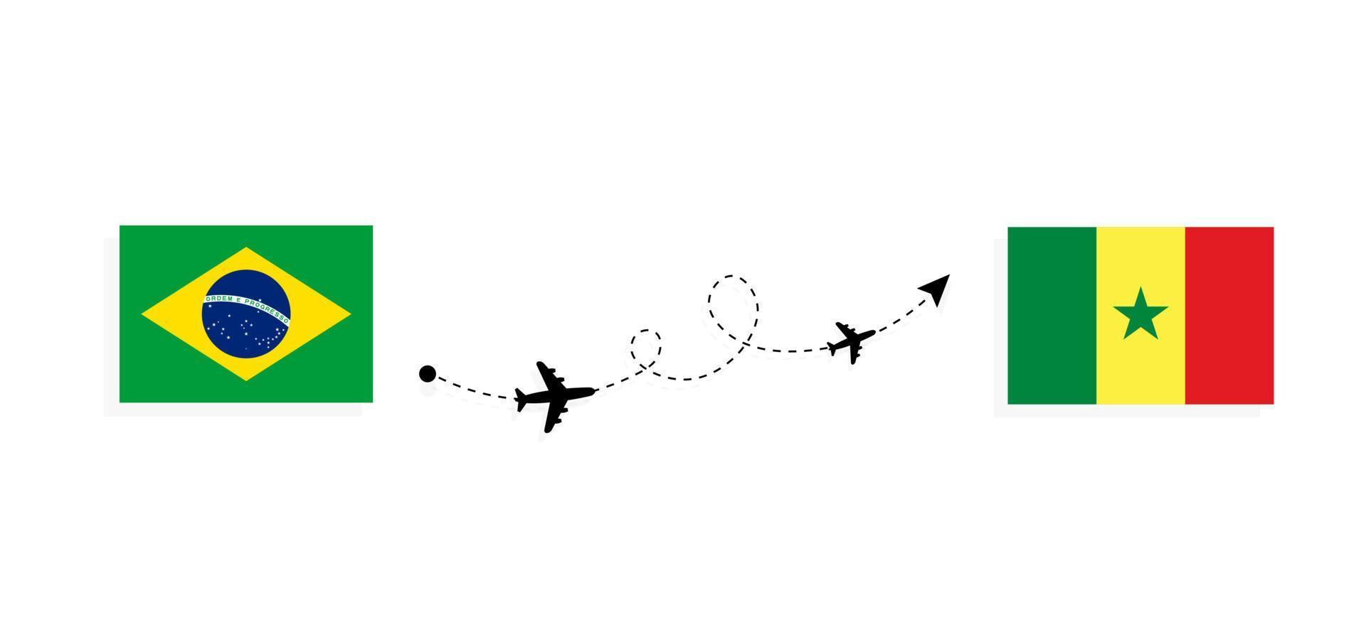 vol et voyage du brésil au sénégal par concept de voyage en avion de passagers vecteur