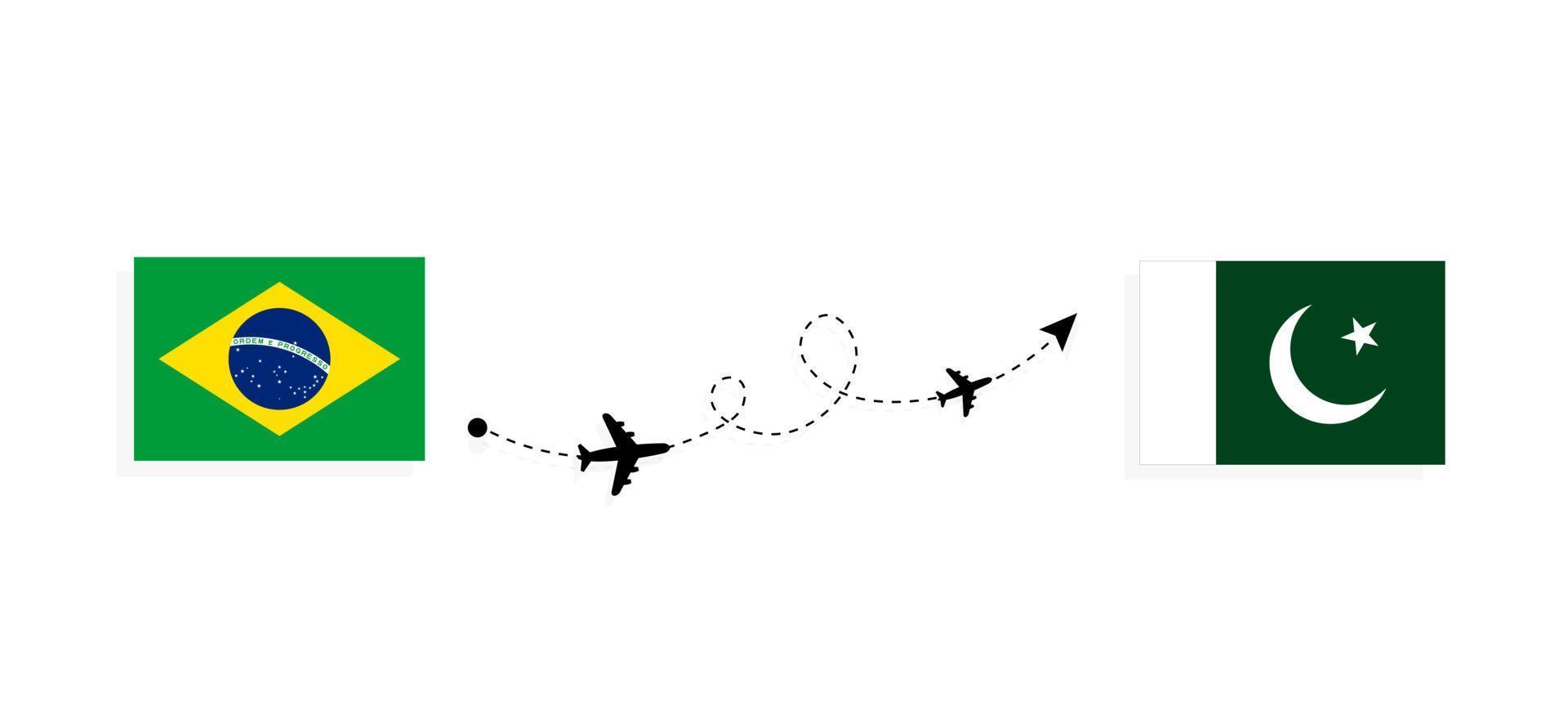 vol et voyage du brésil au pakistan par concept de voyage en avion de passagers vecteur