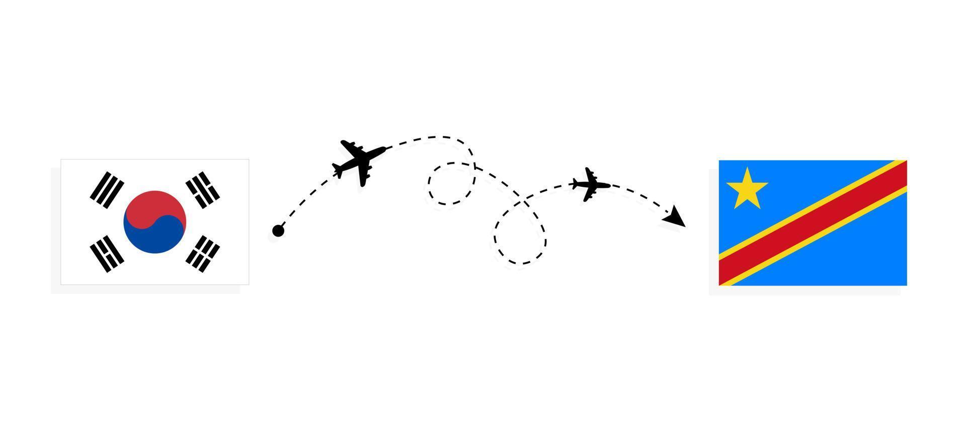 vol et voyage de la corée du sud à la république démocratique du congo par concept de voyage en avion de passagers vecteur