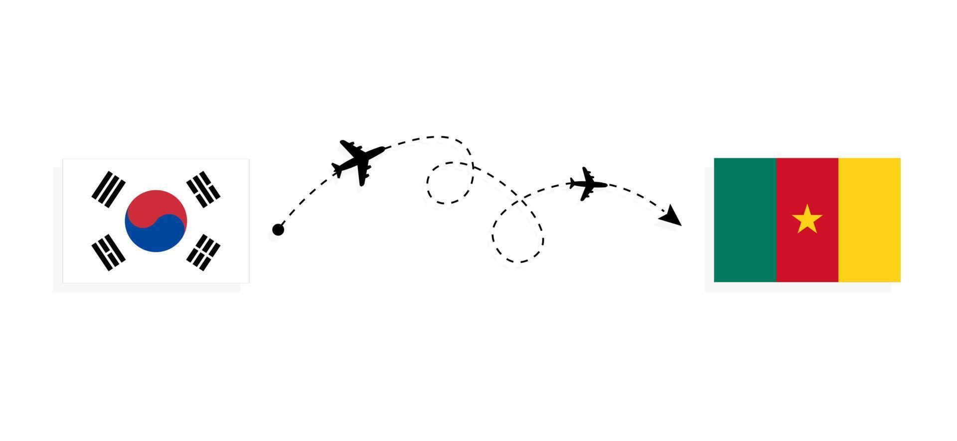 vol et voyage de la corée du sud au cameroun par concept de voyage en avion de passagers vecteur